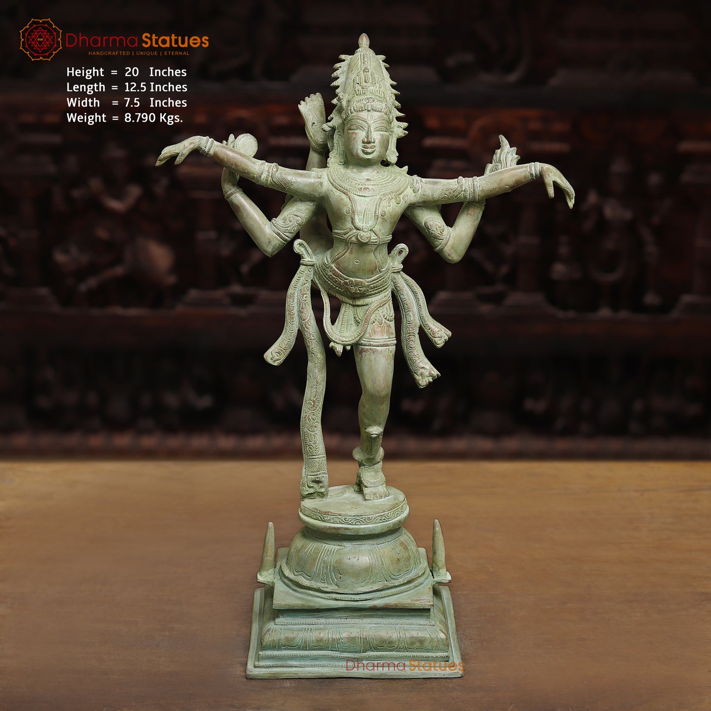 Brass Shiva Tandav, Antique Green Finish, 20"