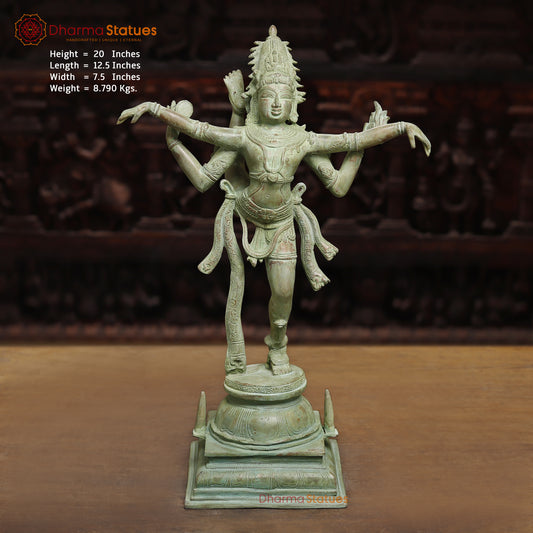 Brass Shiva Tandav, Antique Green Finish, 20"