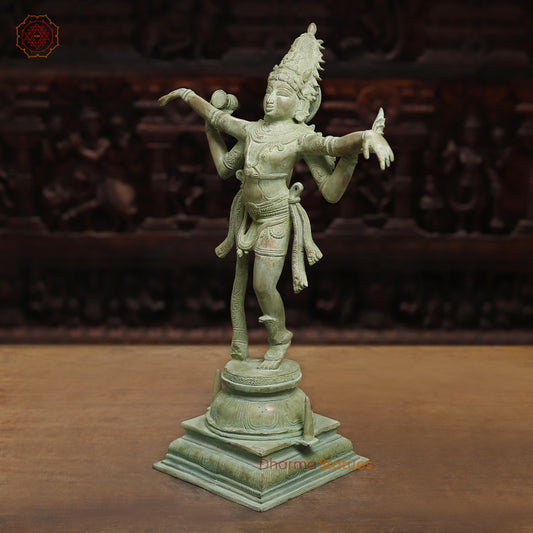 Brass Shiva Tandav, Antique Green Finish, 20"