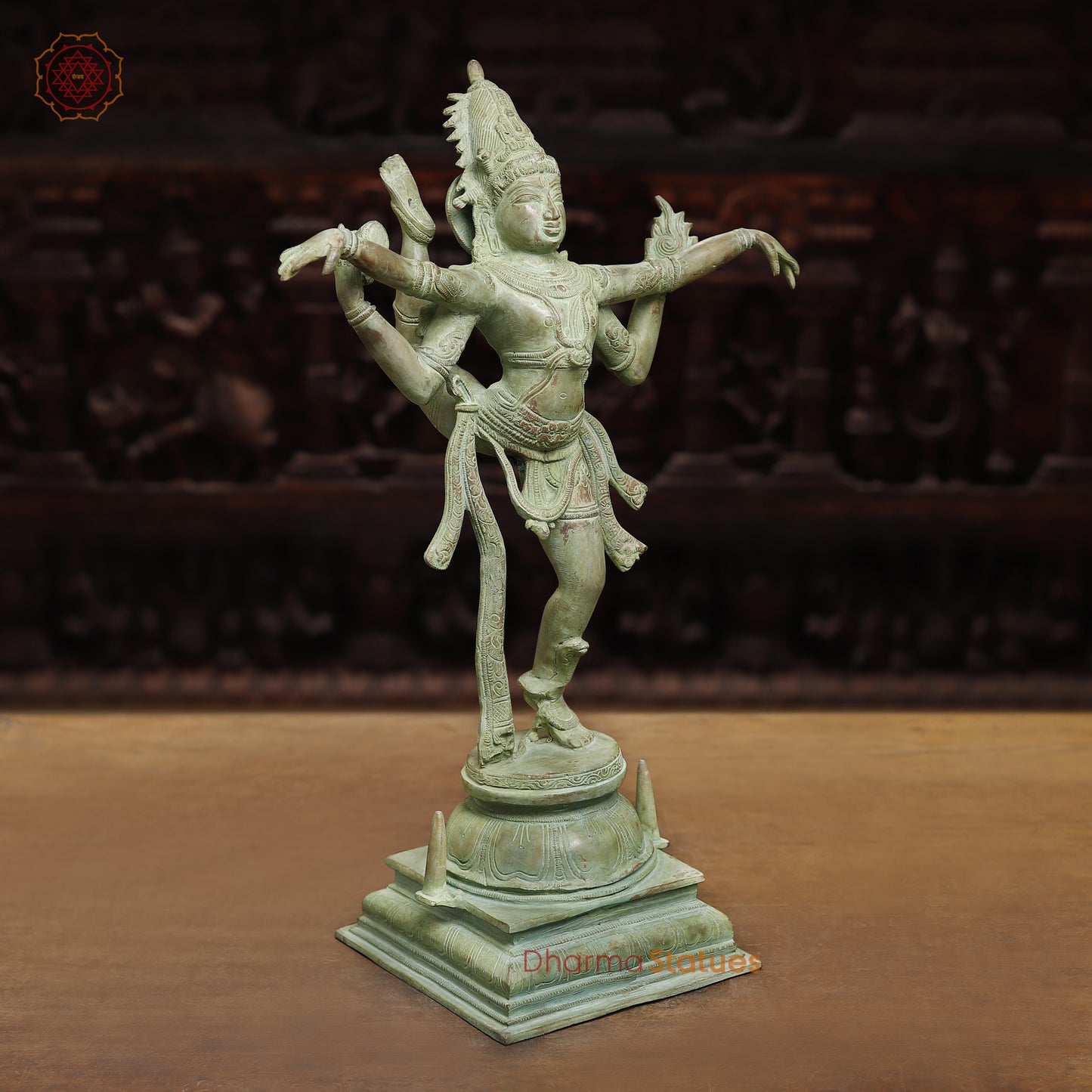 Brass Shiva Tandav, Antique Green Finish, 20"