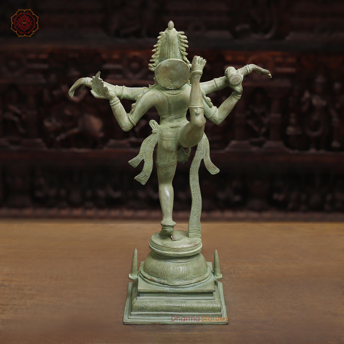Brass Shiva Tandav, Antique Green Finish, 20"