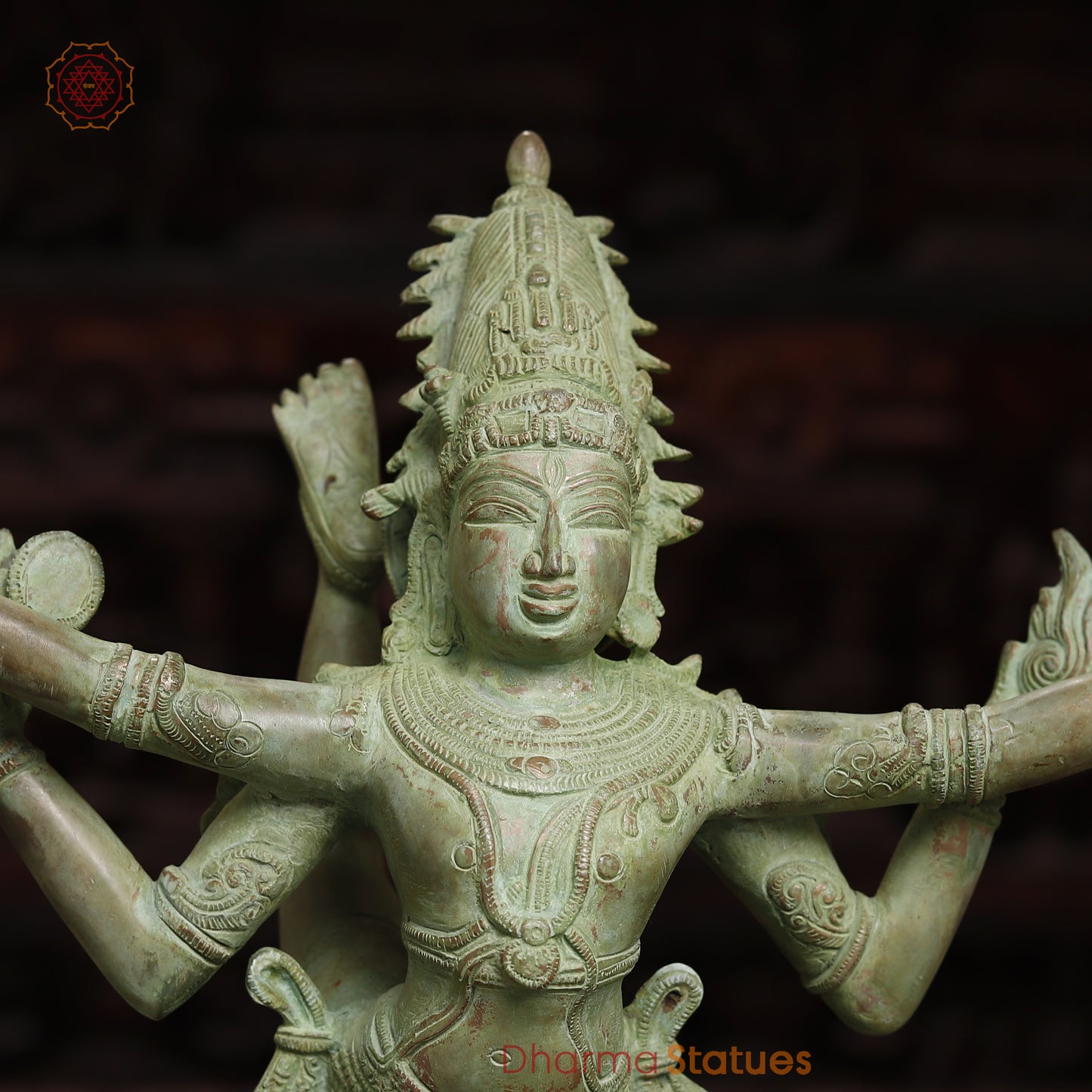 Brass Shiva Tandav, Antique Green Finish, 20"
