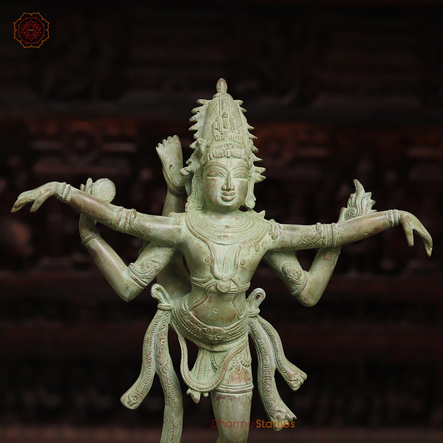 Brass Shiva Tandav, Antique Green Finish, 20"