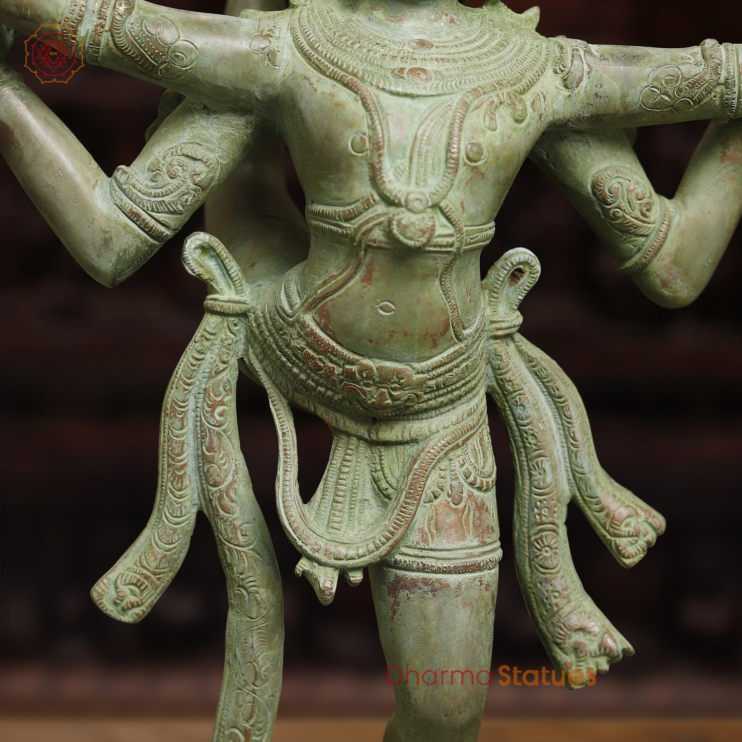 Brass Shiva Tandav, Antique Green Finish, 20"