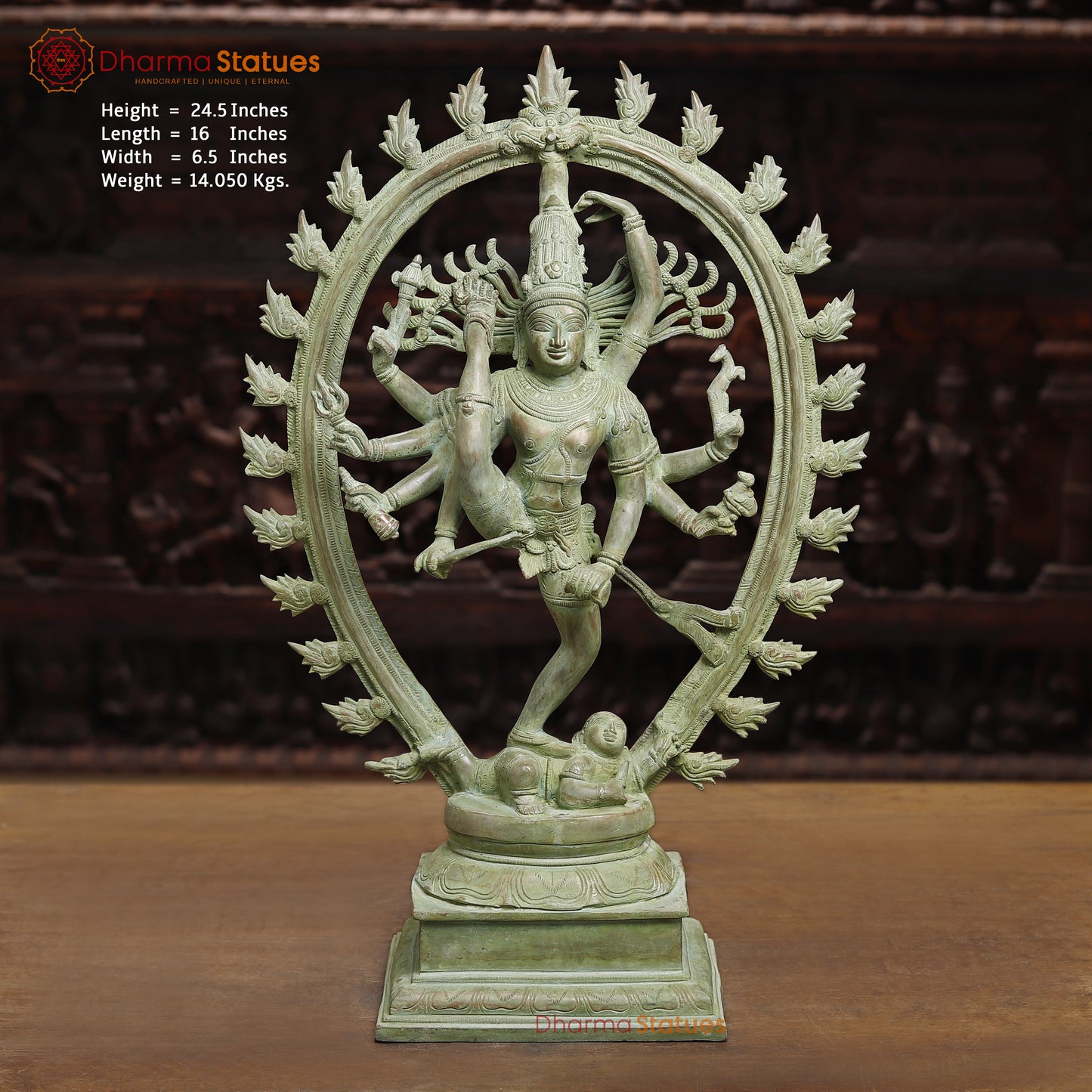 Brass Nataraj, Dancing Shiva, Antique Green Finish, 24.5"