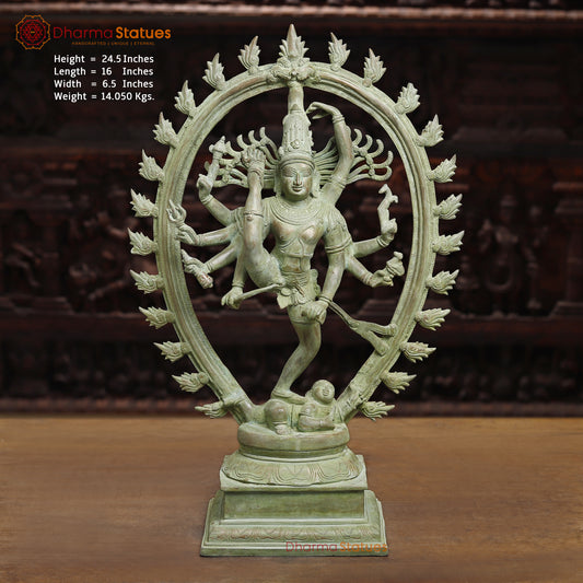 Brass Nataraj, Dancing Shiva, Antique Green Finish, 24.5"