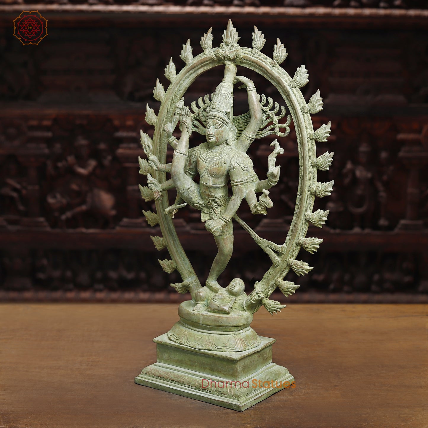 Brass Nataraj, Dancing Shiva, Antique Green Finish, 24.5"