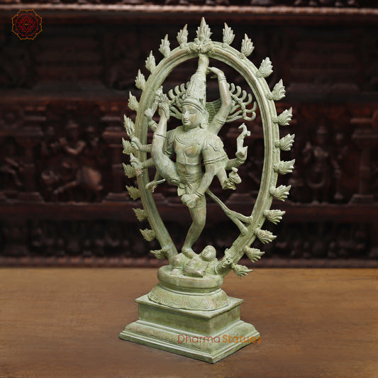 Brass Nataraj, Dancing Shiva, Antique Green Finish, 24.5"