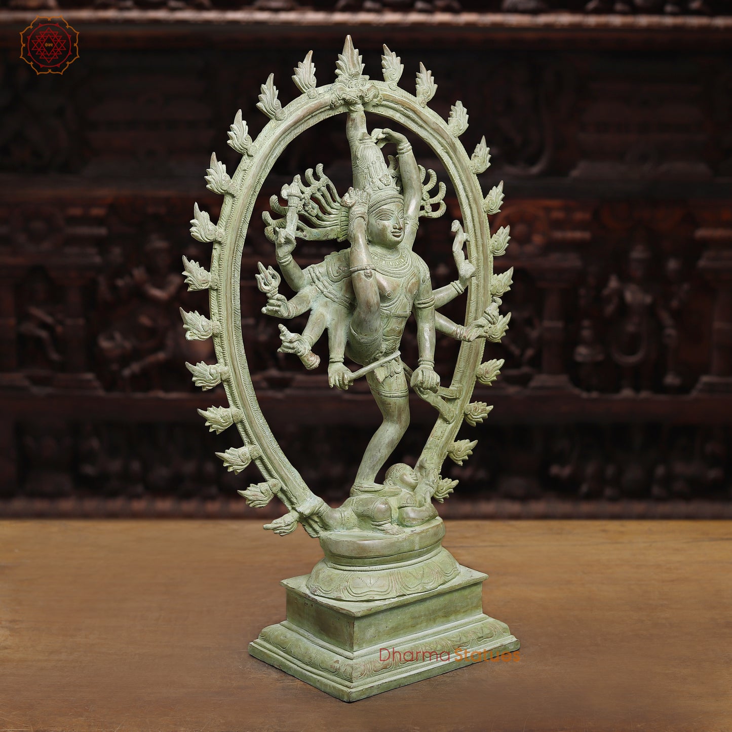 Brass Nataraj, Dancing Shiva, Antique Green Finish, 24.5"