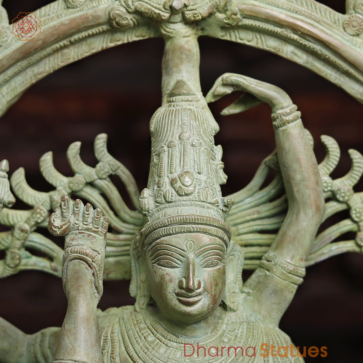 Brass Nataraj, Dancing Shiva, Antique Green Finish, 24.5"