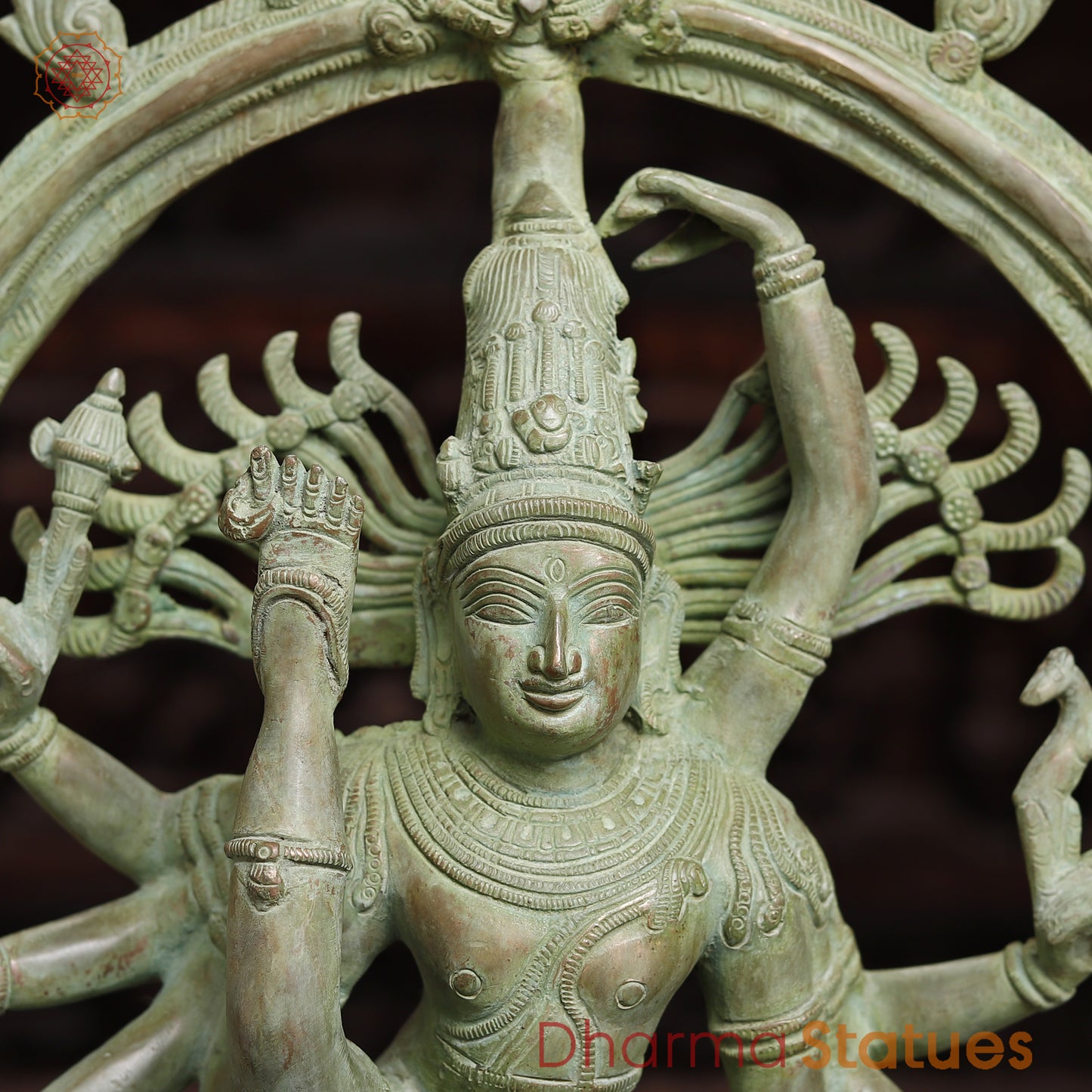 Brass Nataraj, Dancing Shiva, Antique Green Finish, 24.5"