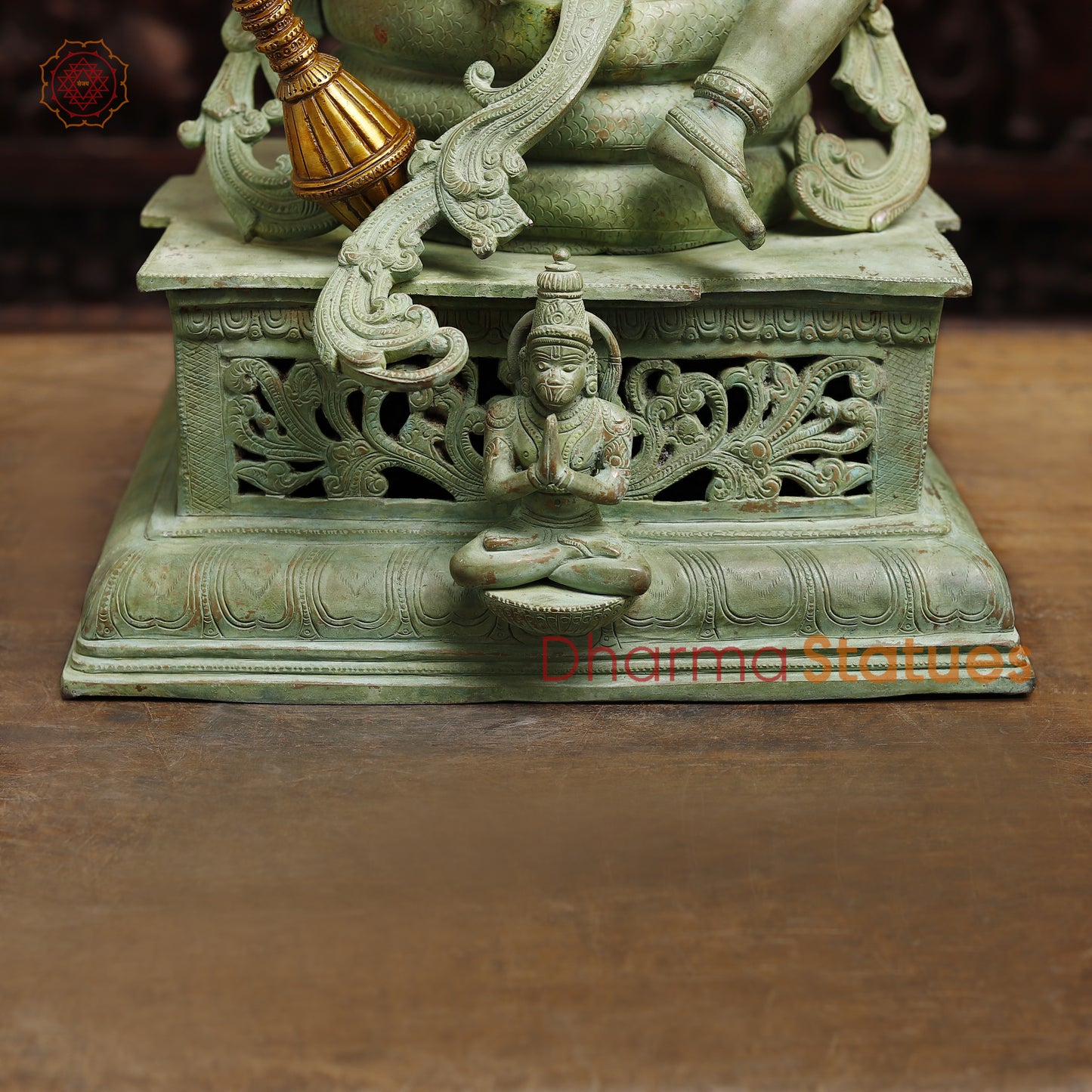 Brass  Maha Abhishekam Vishnu Seated On Snake Throne, Antique Green Finish, 29"