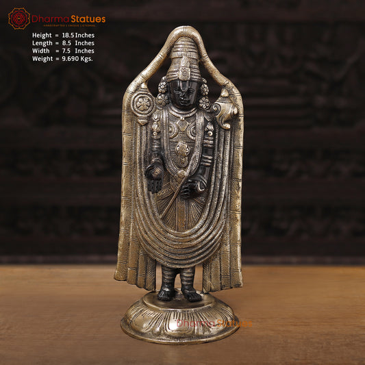 Brass Tirupati Balaji. This is a Beautiful Venkateswara Idol. 18.5" Front View