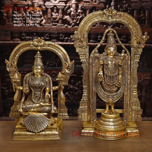 Brass Lakshmi & Tirupati Balaji, Fine Golden Finish, 39.5"