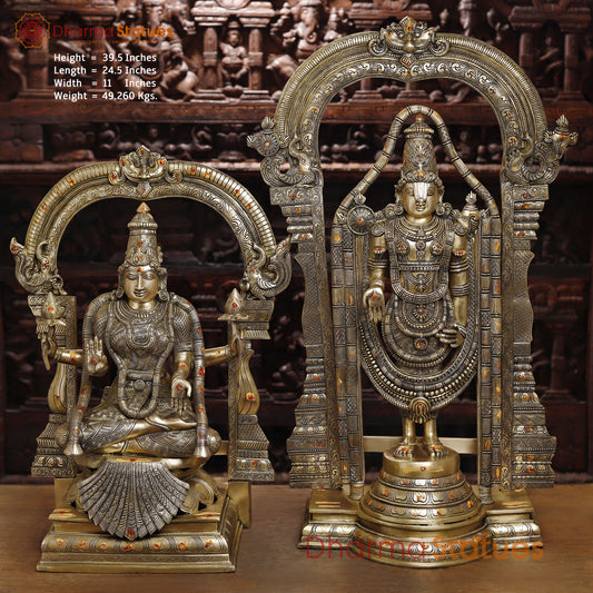 Brass Lakshmi & Tirupati Balaji, Fine Golden Finish, 39.5"