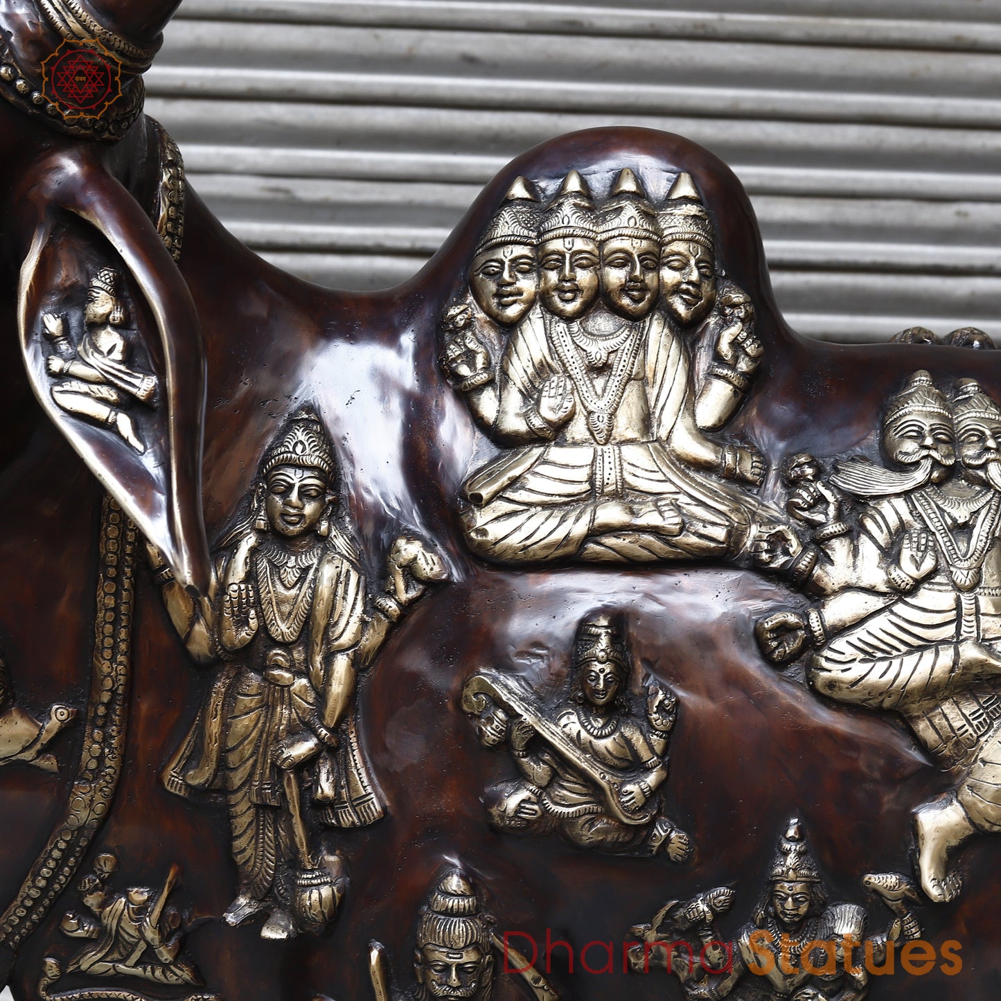 Brass Kamadhenu Cow with Calf, Copper & Golden Finish, 50"