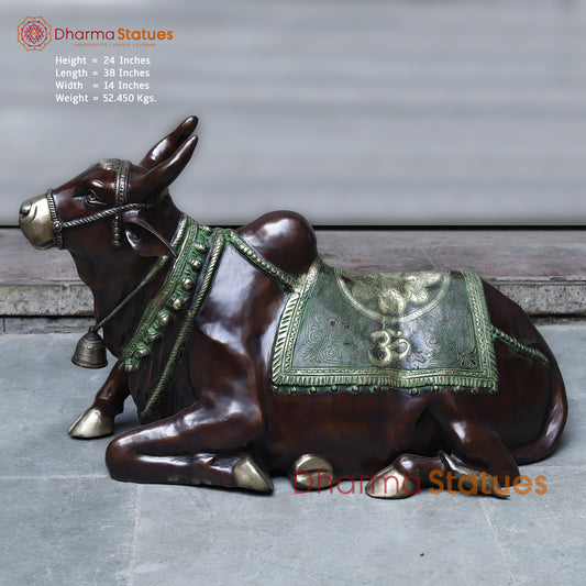 Brass Nandi, Copper, Green & Golden Finish, 24"