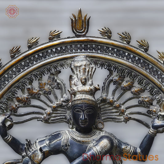 Brass Nataraja, Dancing Shiva, Black Patina & Golden Finish, 54"