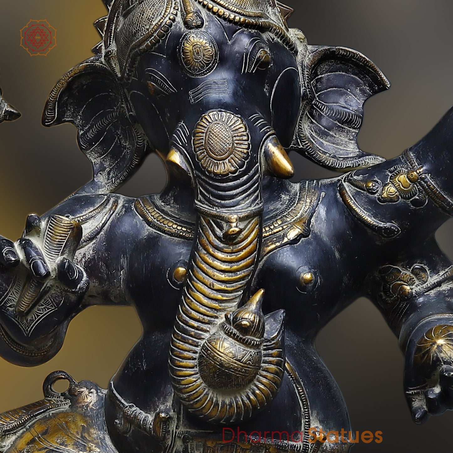 Brass Ganesh Dancing, Black Patina & Golden Finish, 42"