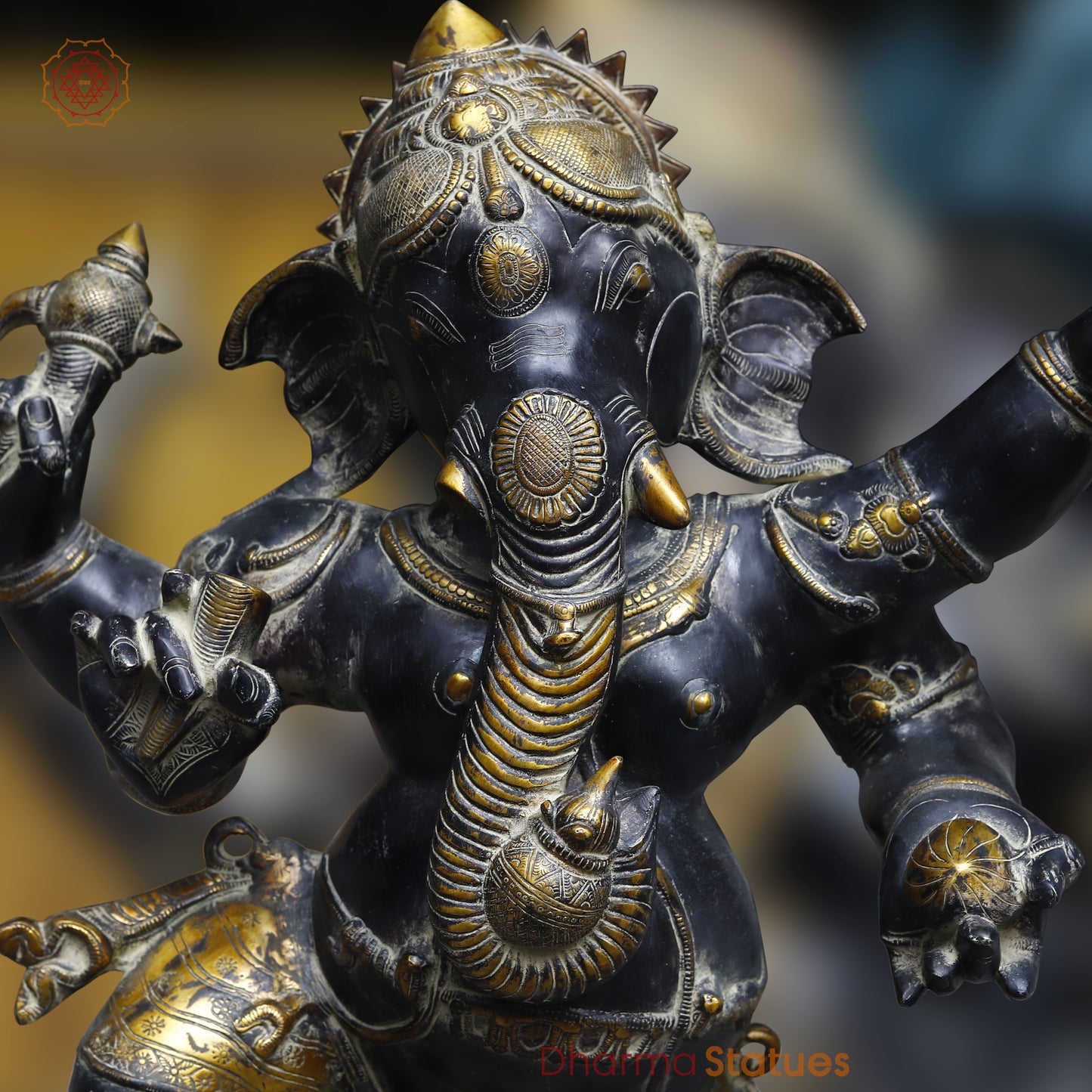 Brass Ganesh Dancing, Black Patina & Golden Finish, 42"