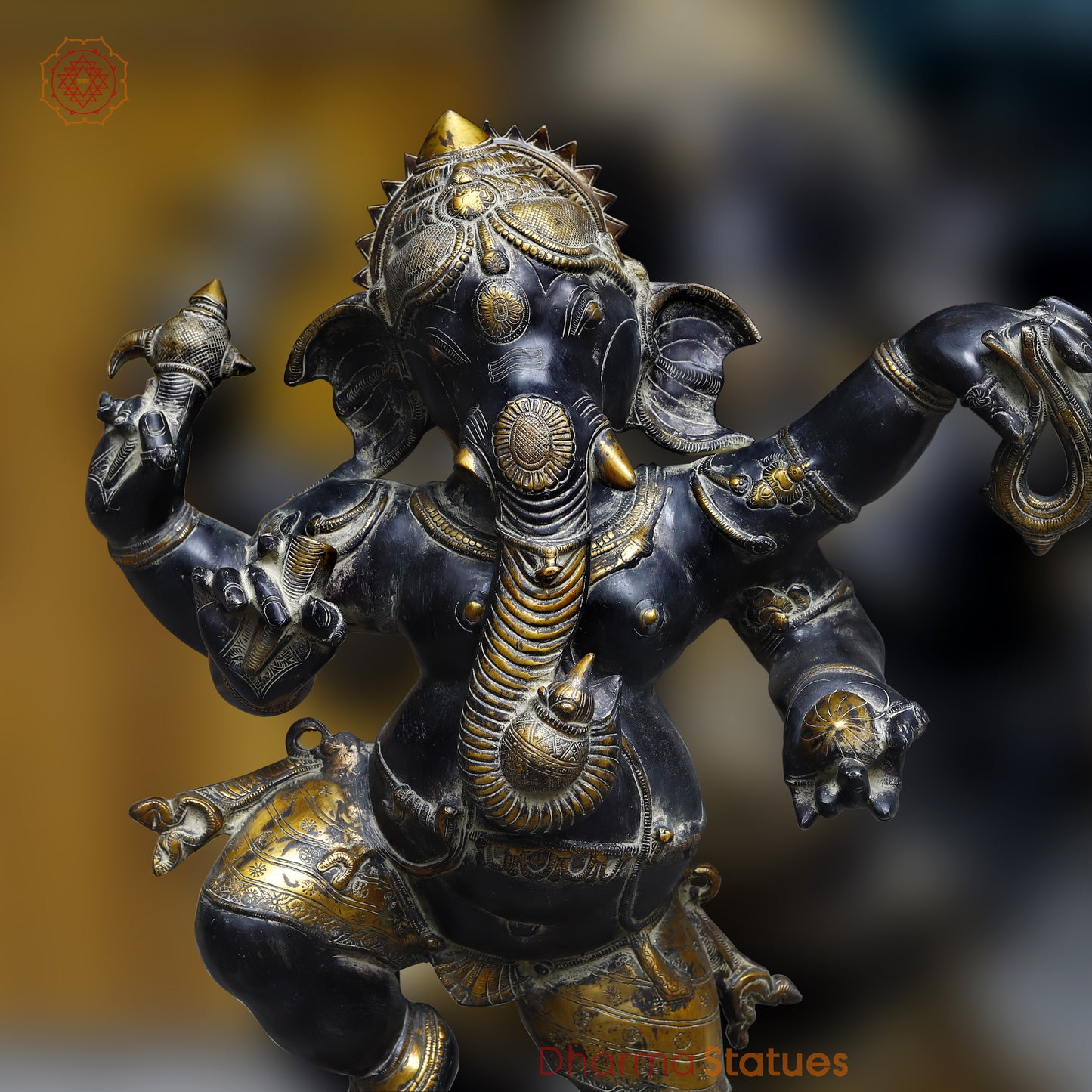 Brass Ganesh Dancing, Black Patina & Golden Finish, 42"