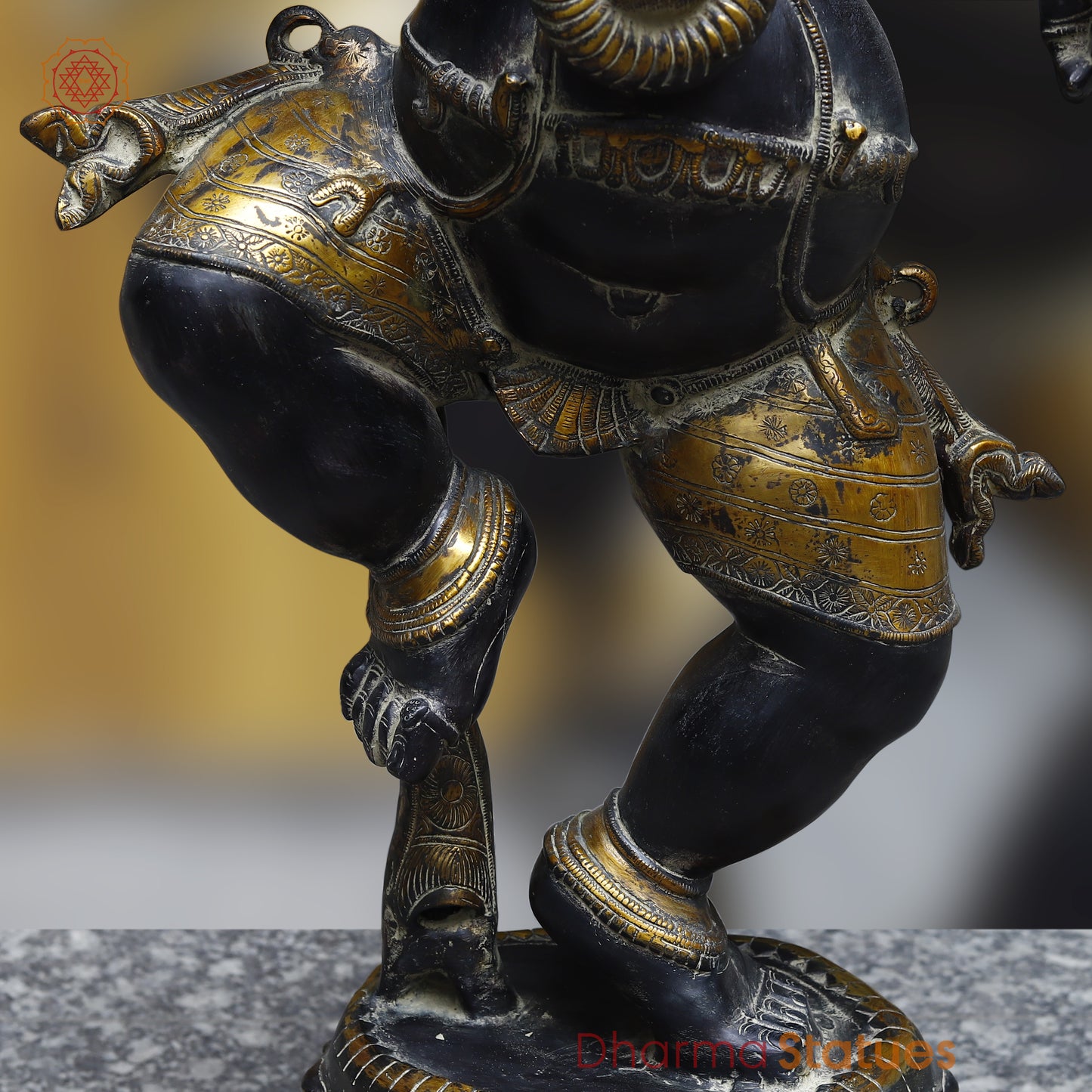 Brass Ganesh Dancing, Black Patina & Golden Finish, 42"