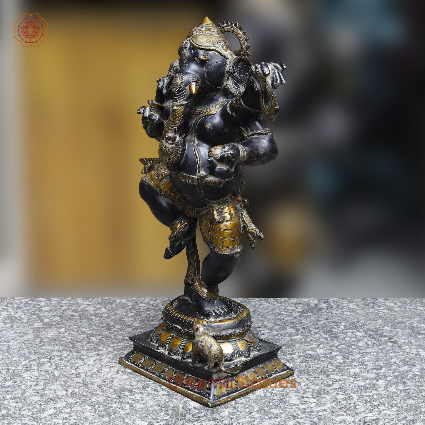 Brass Ganesh Dancing, Black Patina & Golden Finish, 42"