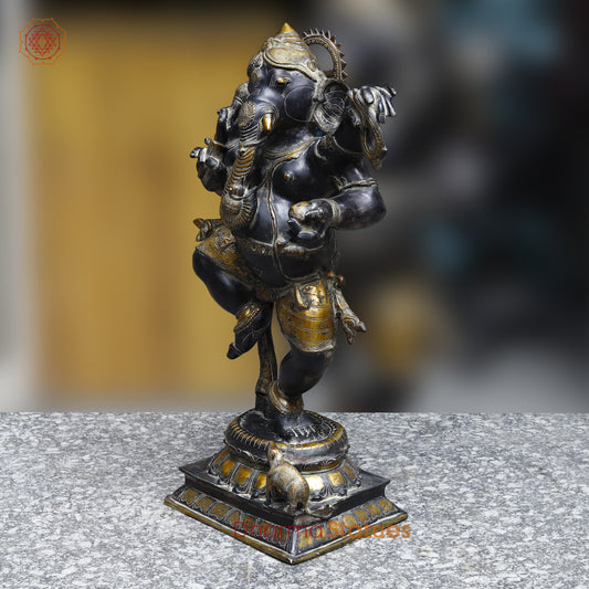 Brass Ganesh Dancing, Black Patina & Golden Finish, 42"