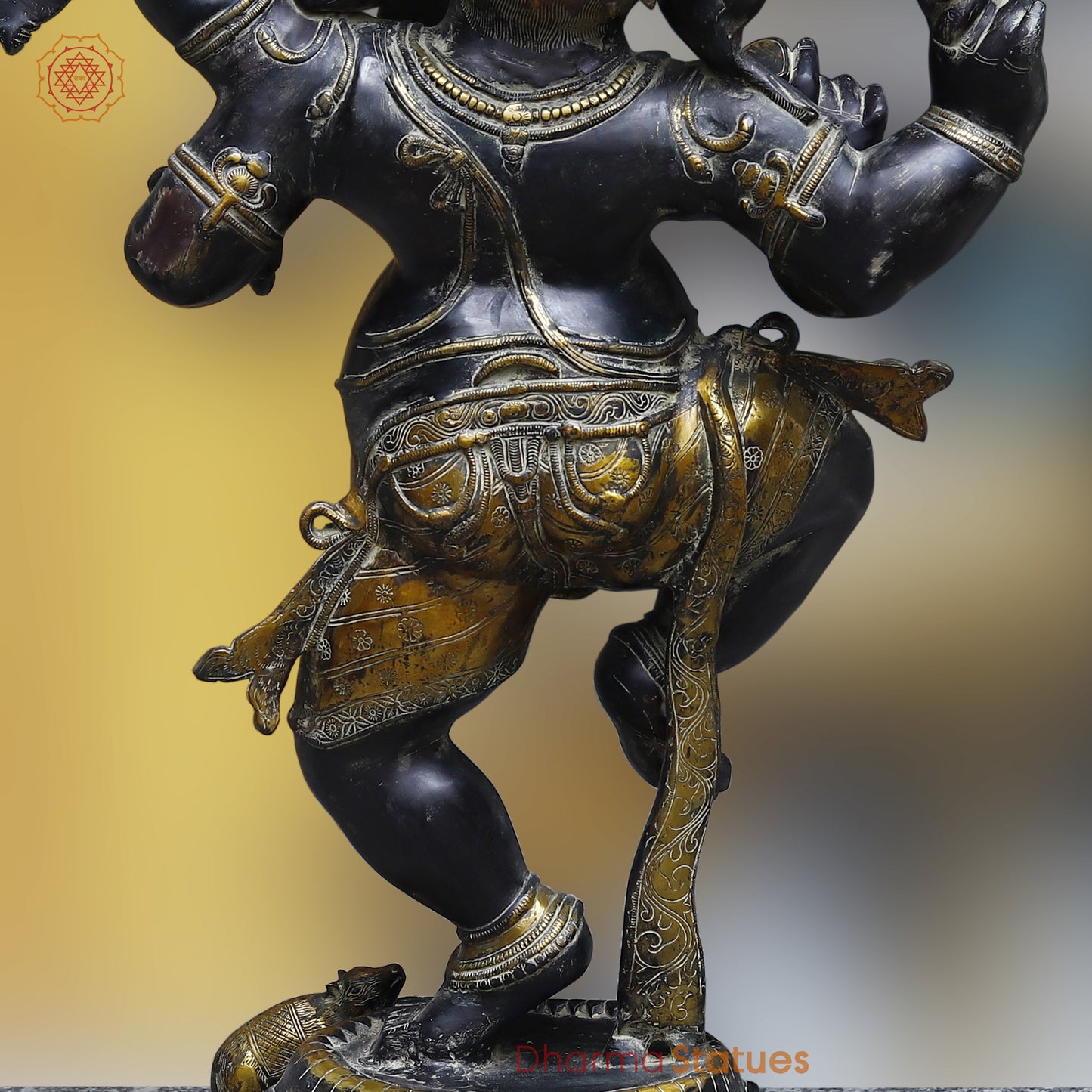 Brass Ganesh Dancing, Black Patina & Golden Finish, 42"