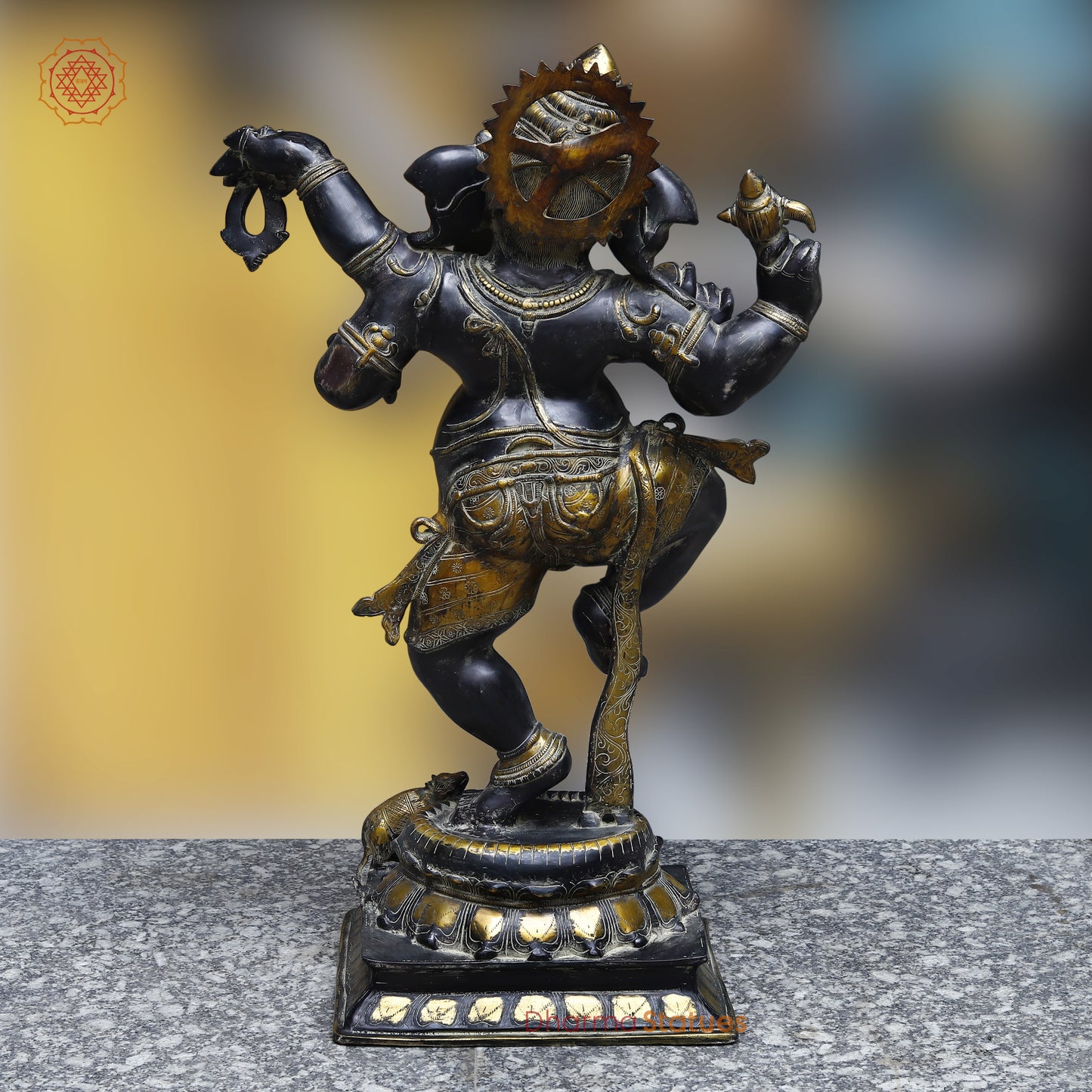 Brass Ganesh Dancing, Black Patina & Golden Finish, 42"