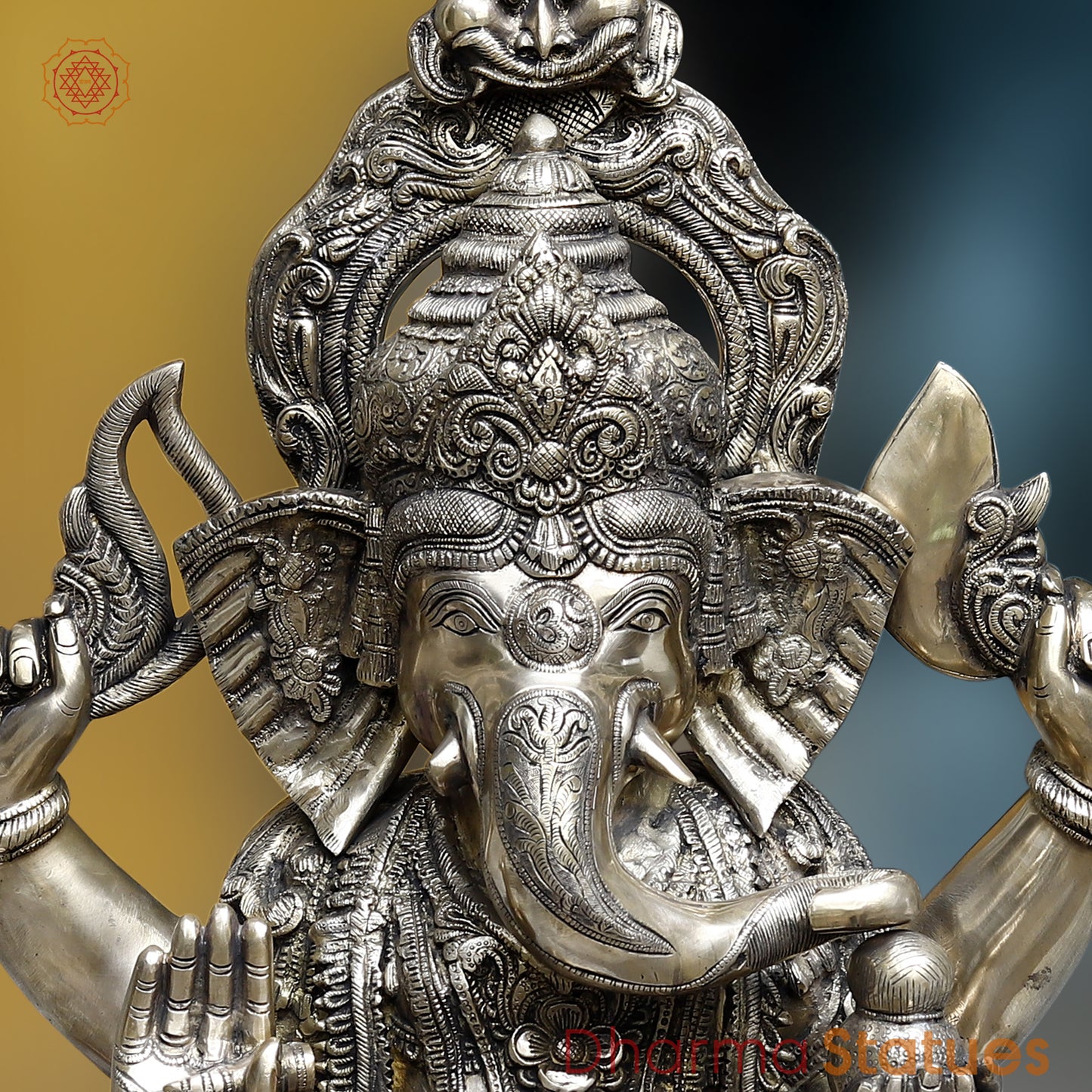 Brass Ganesh seated in Blessing Posture, Fine Golden Finish 35"