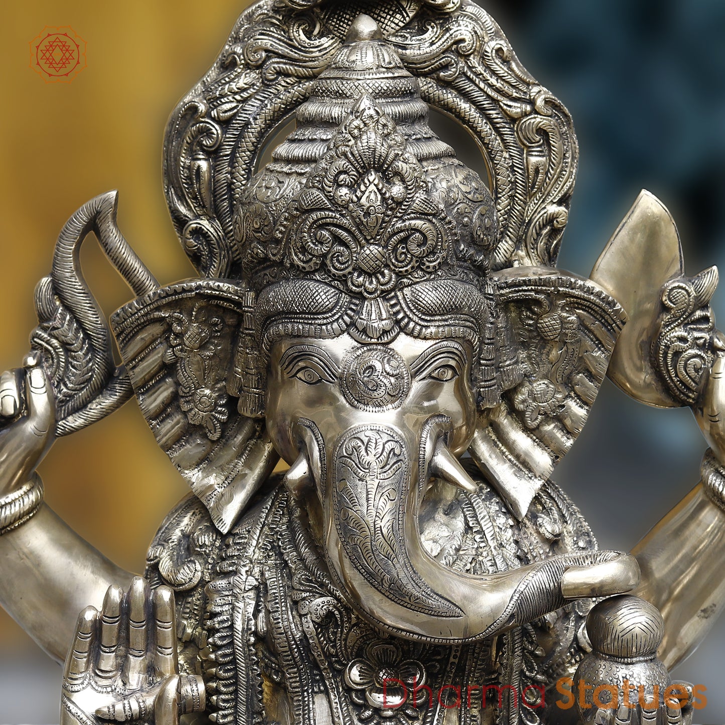 Brass Ganesh seated in Blessing Posture, Fine Golden Finish, 27"