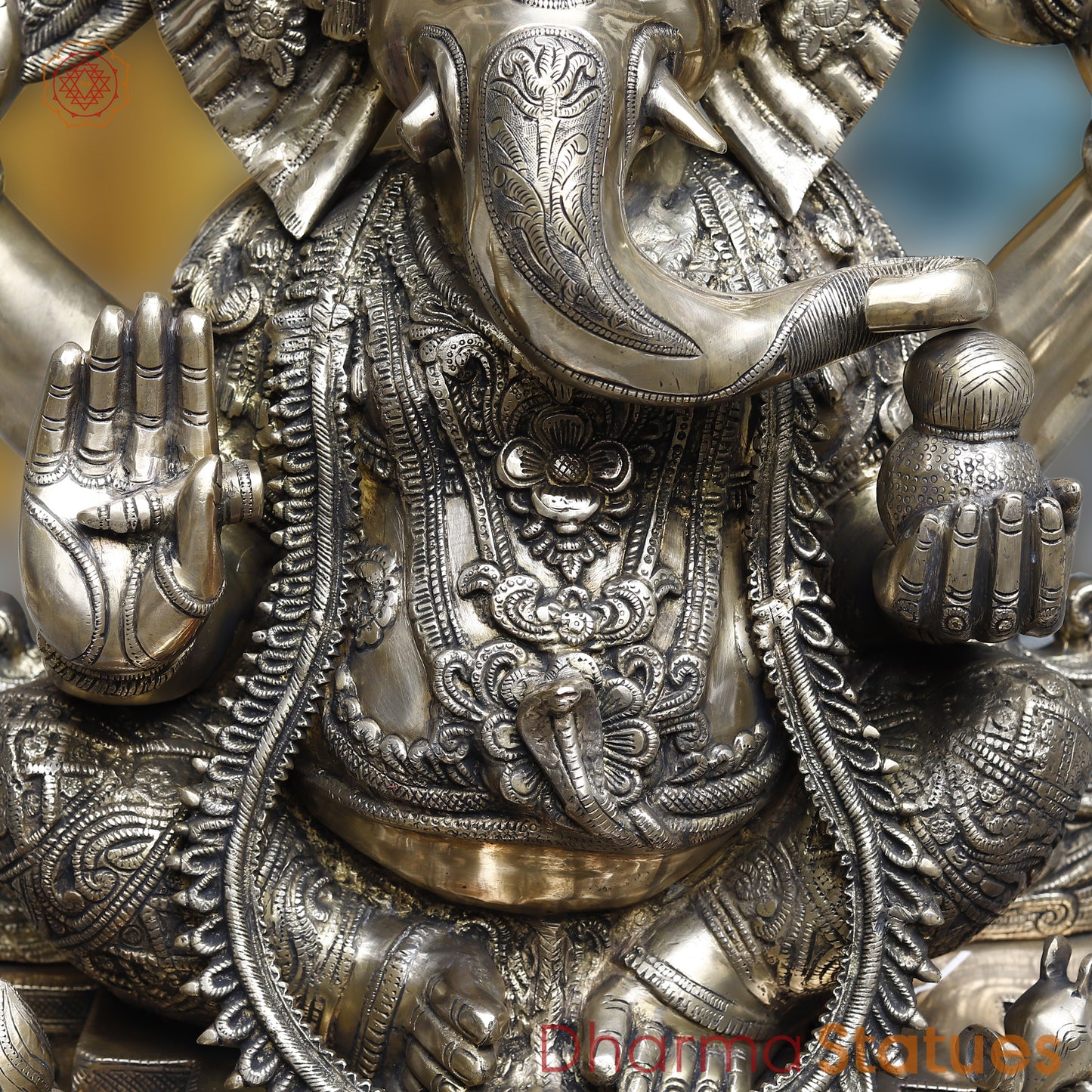 Brass Ganesh seated in Blessing Posture, Fine Golden Finish, 27"