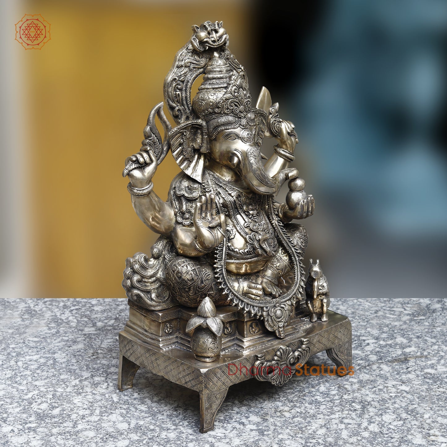 Brass Ganesh seated in Blessing Posture, Fine Golden Finish, 27"
