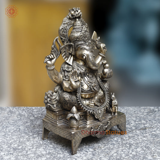 Brass Ganesh seated in Blessing Posture, Fine Golden Finish 35"