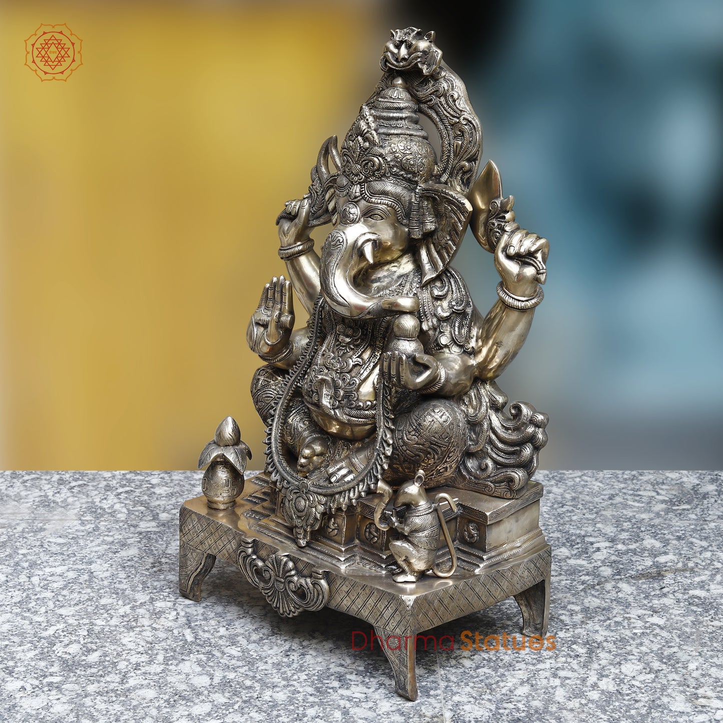 Brass Ganesh seated in Blessing Posture, Fine Golden Finish, 27"