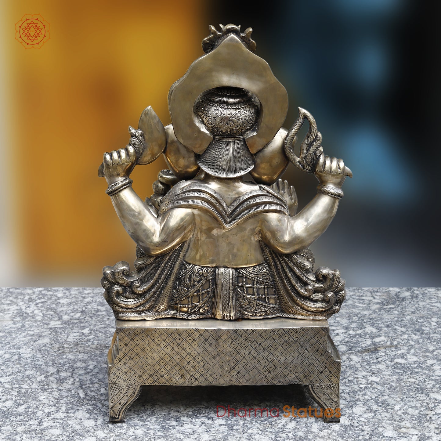 Brass Ganesh seated in Blessing Posture, Fine Golden Finish 35"