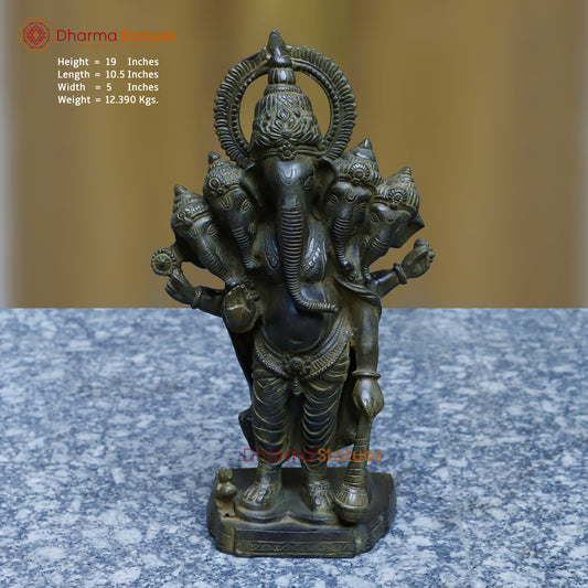 Buy Panchmukhi Ganesh, Antique Green Finish, 19"