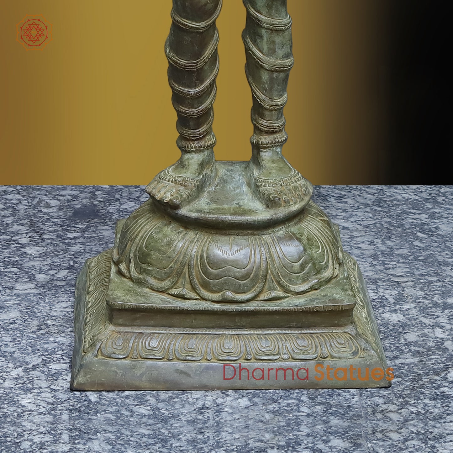 Brass Lakshmi in Blessing Posture, Antique Green Finish, 51"