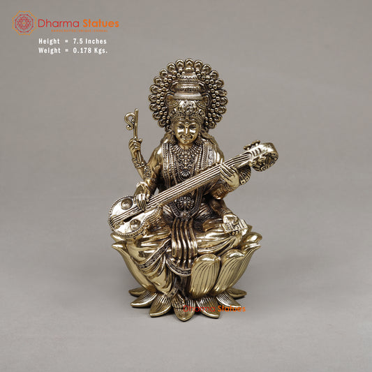 Brass Saraswati, 7.5"