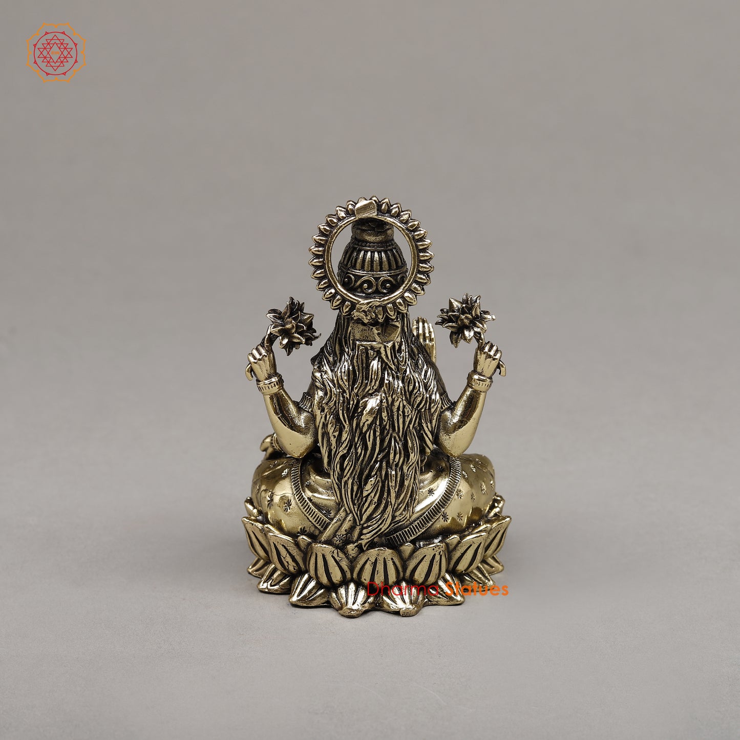 Brass Lakshmi, Seated on a Throne, Fine Gold Finish 4"
