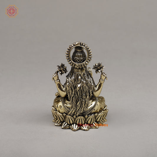 Brass Lakshmi, Seated on a Throne, Fine Gold Finish 4"