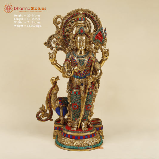 Brass Kartikeya, Stonework & Golden Finish, 20"