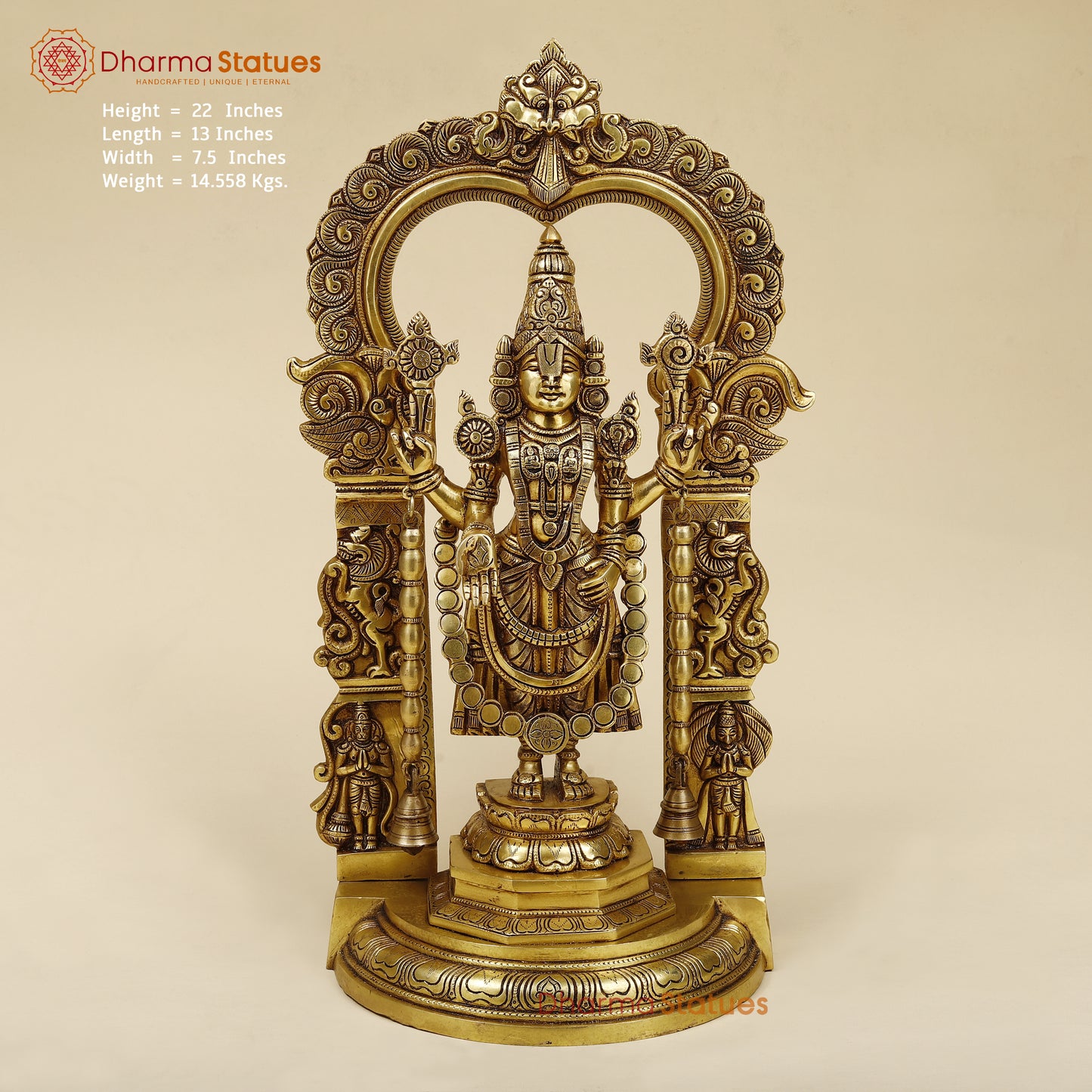 Brass Tirupati Balaji with Frame, Fine Golden Finish, 22"