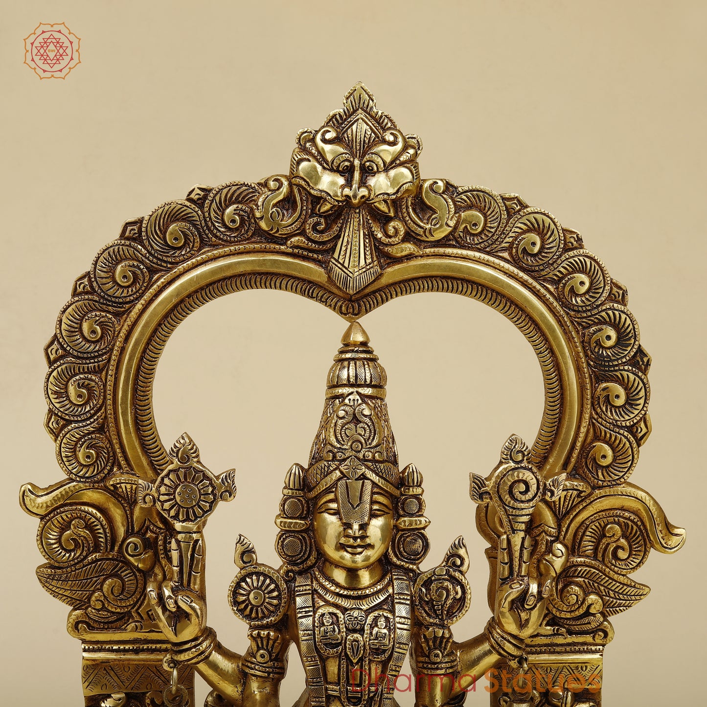 Brass Tirupati Balaji with Frame, Fine Golden Finish, 22"