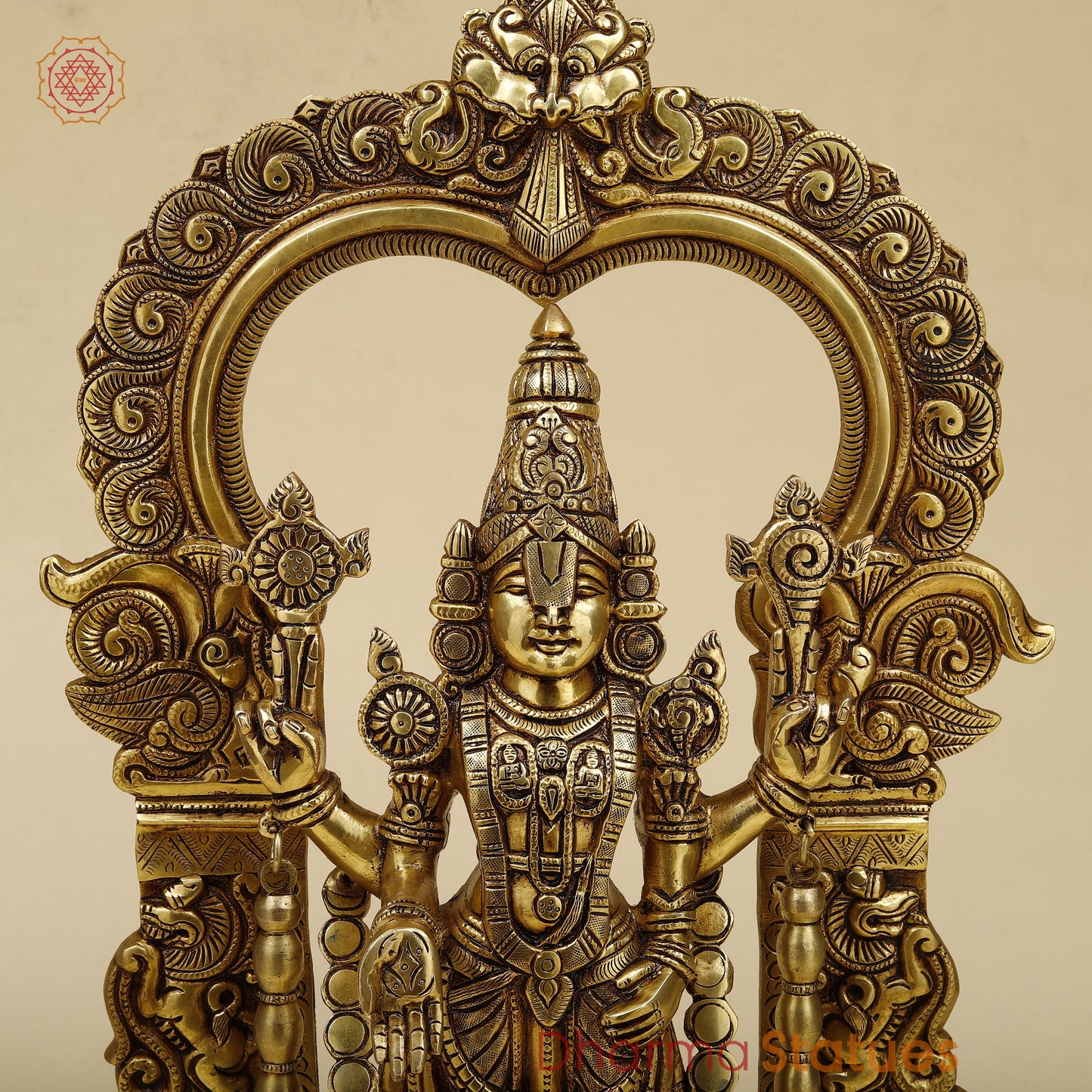 Brass Tirupati Balaji with Frame, Fine Golden Finish, 22"
