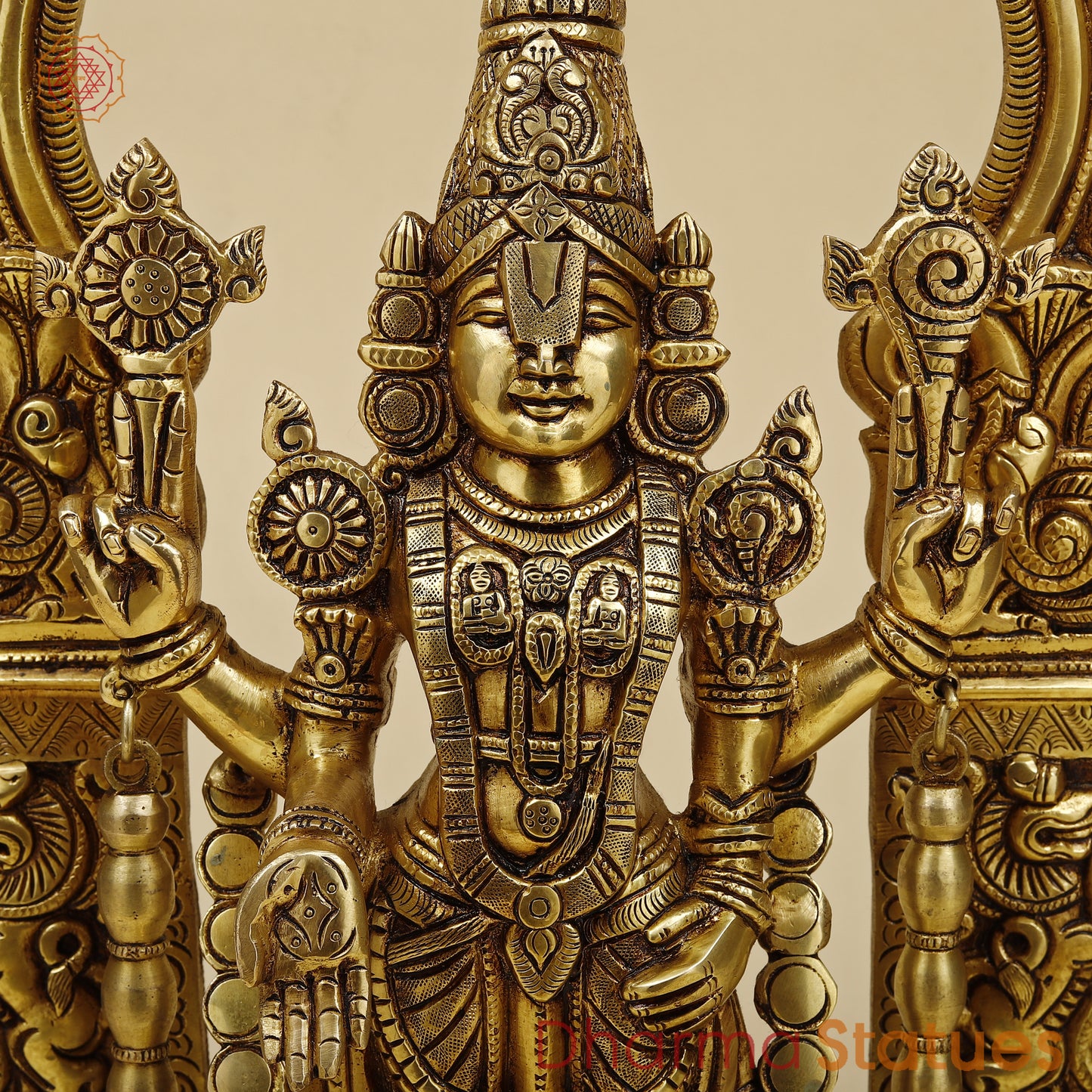 Brass Tirupati Balaji with Frame, Fine Golden Finish, 22"