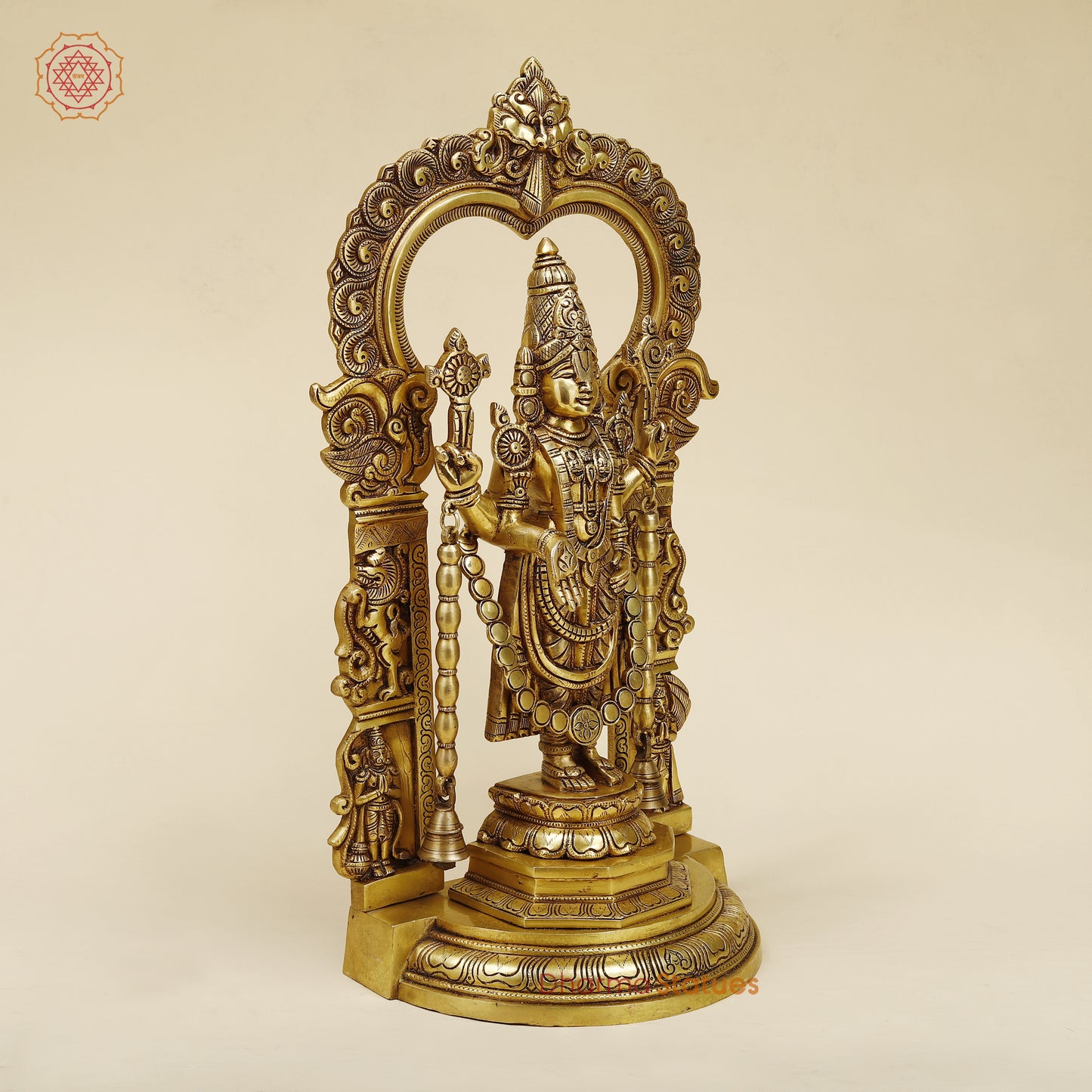 Brass Tirupati Balaji with Frame, Fine Golden Finish, 22"