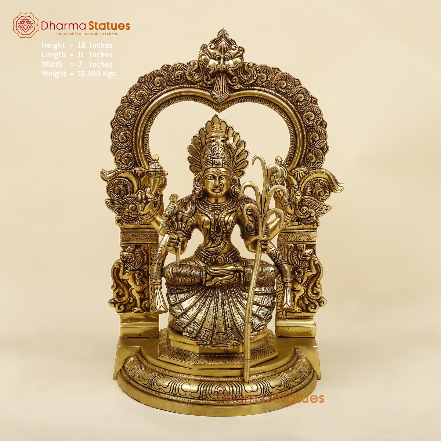 Brass Rajarajeshwari with Frame, Golden Finish, 18"