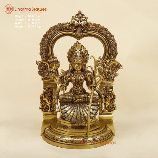 Brass Rajarajeshwari with Frame, Golden Finish, 18"